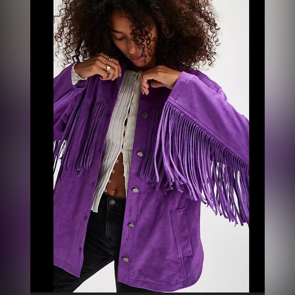 Free People We The Free Fringe Out Vegan Suede dewberry . NWT. - Picture 1 of 4